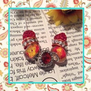 🍒 7PC BEAD SET BLING WIDE HOLE RHINESTONE BOHO CHARM DIY BEADS DIAMOND SPARKLE